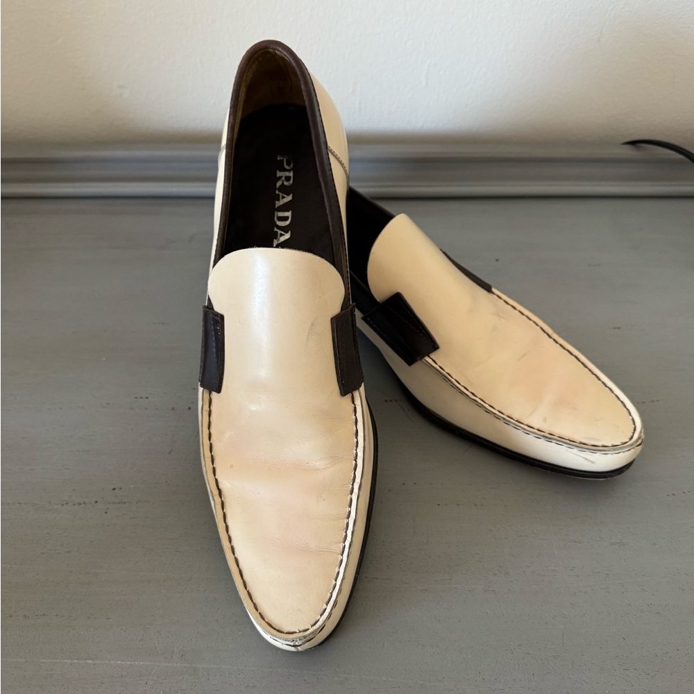 Prada Cream and Brown Loafers